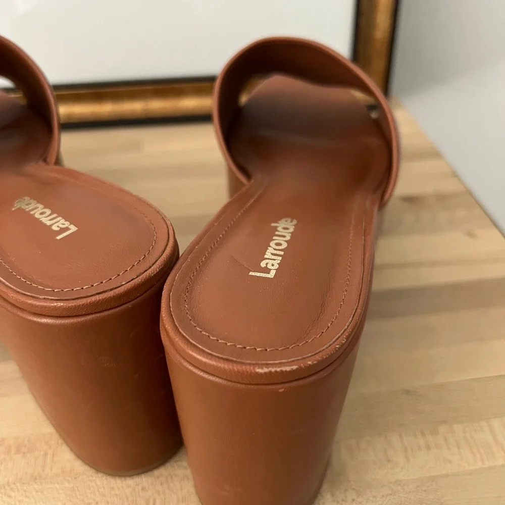 Larroude Cognac Platform Shoes with Chunky Design - Picture 6 of 8